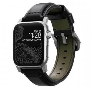 Кожаный ремешок Nomad Shell Cordovan для Apple Watch (44мм) Черный с серебряной застежкой